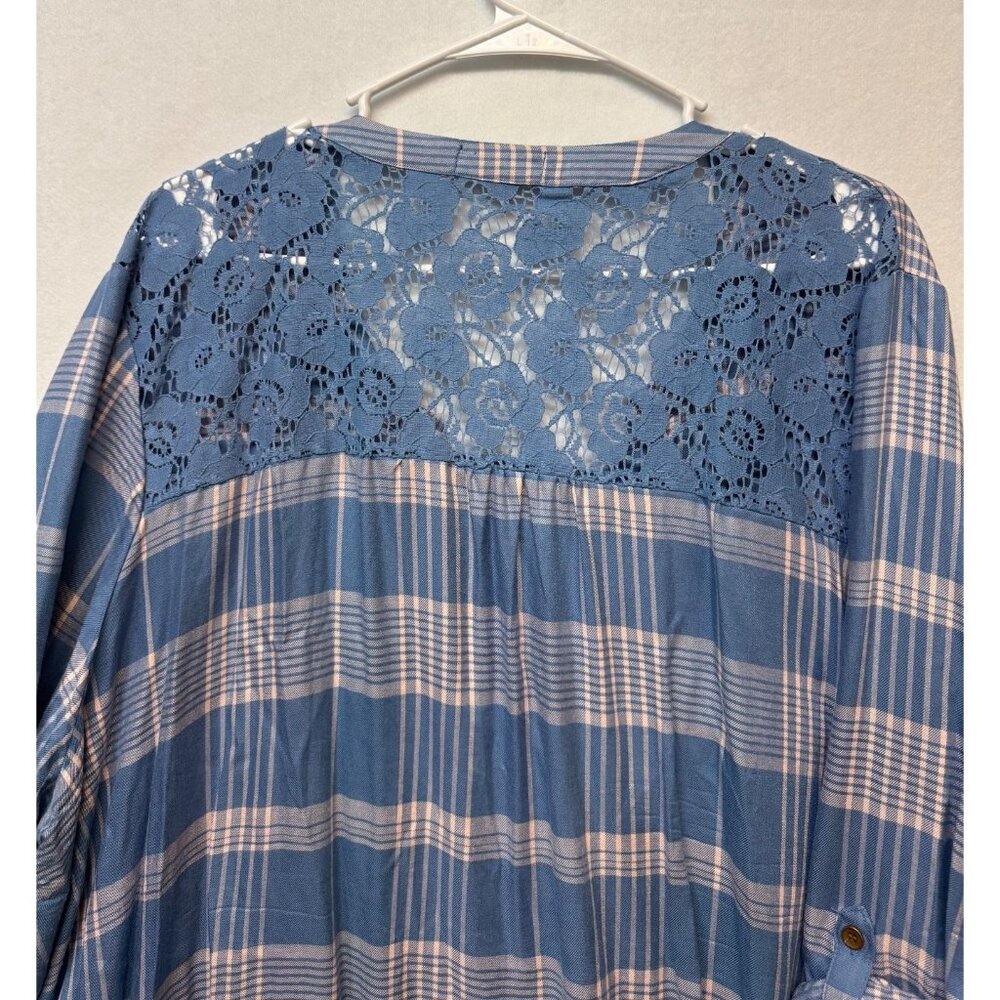 Womens AngelS Plaid Button-Up Blouse With Lace Details 3X - Picture 8 of 8